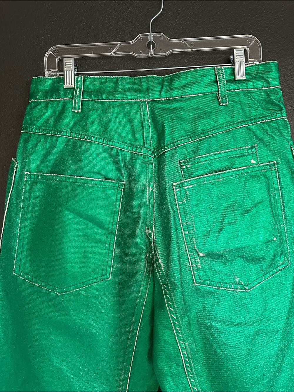 Free People Moxie Metallic Green Barrel Jeans Sample Factory Distressed NWOT 28 - Picture 9 of 15